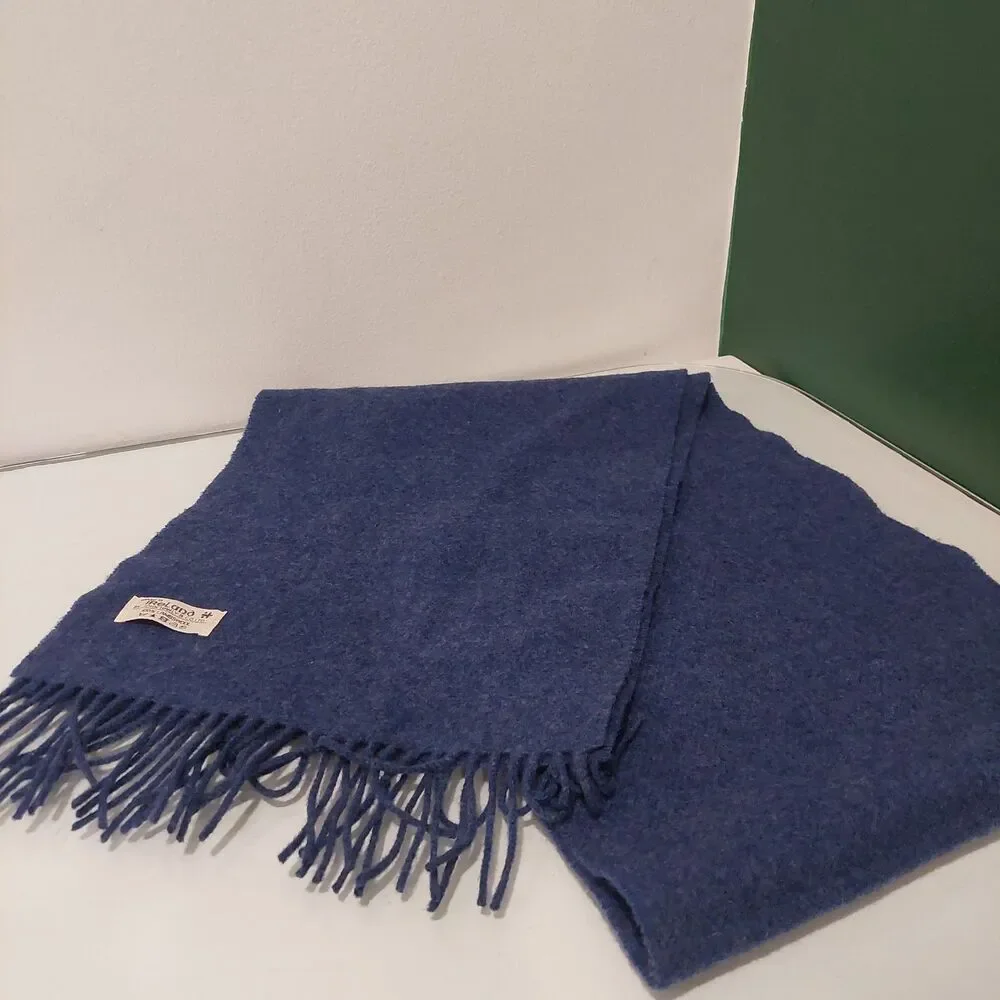 Vtg John Hanly Long BLUE Scarf 100% Irish Lambswool Woven In IRELAND 64
